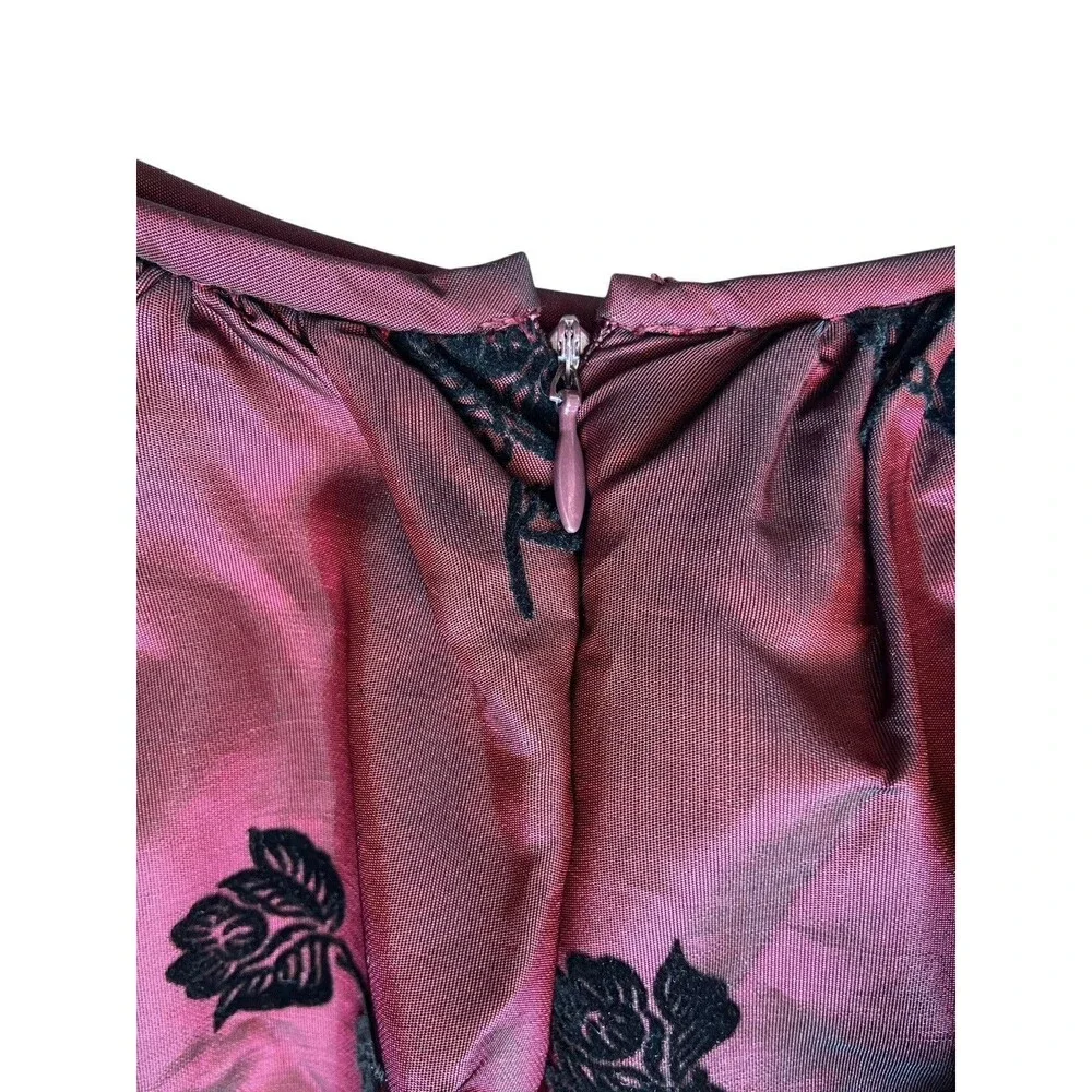 Vintage Jessica McClintock Y2K Velvet Rose Taffeta Skirt Size 10 Wine Whimsygoth
